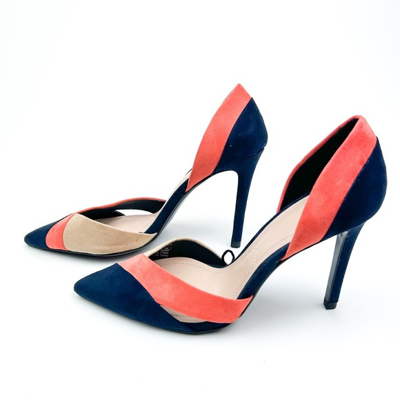 Zara D’orsay Color Block Tri Color Suede Pump Heel Size 41 - Picture 5 of 12